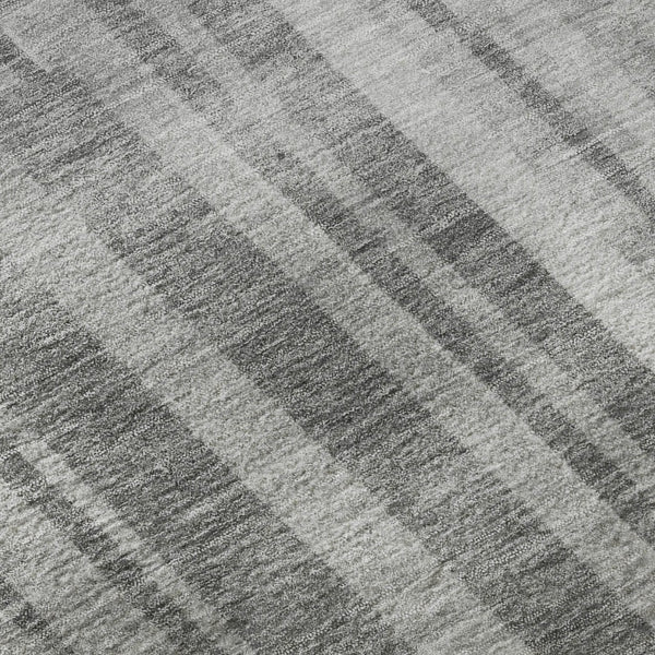 HomeRoots 8' Gray and Silver Striped Round Rug – Washable, UV Protective, Stain-Resistant for Busy Homes 683270