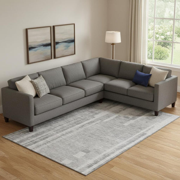 HomeRoots 9' X 12' Gray & Silver Striped Washable Area Rug - Durable, Stain-Resistant with UV Protection! 683272