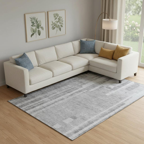 HomeRoots 10' Gray and Silver Striped Washable Area Rug - UV Protected, Stain Resistant, Ideal for Modern Spaces 683273