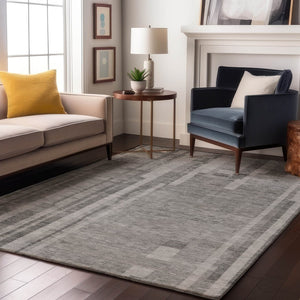 HomeRoots 10' Gray and Silver Striped Washable Area Rug - UV Protected, Stain Resistant, Ideal for Modern Spaces 683273