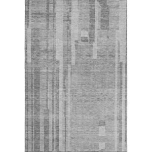 HomeRoots 10' Gray and Silver Striped Washable Area Rug - UV Protected, Stain Resistant, Ideal for Modern Spaces 683273
