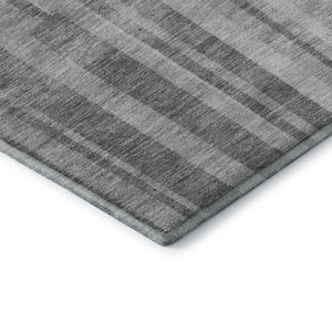 HomeRoots 10' Gray and Silver Striped Washable Area Rug - UV Protected, Stain Resistant, Ideal for Modern Spaces 683273