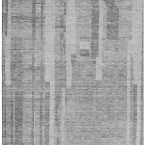HomeRoots 10' Gray and Silver Striped Washable Area Rug - UV Protected, Stain Resistant, Ideal for Modern Spaces 683273