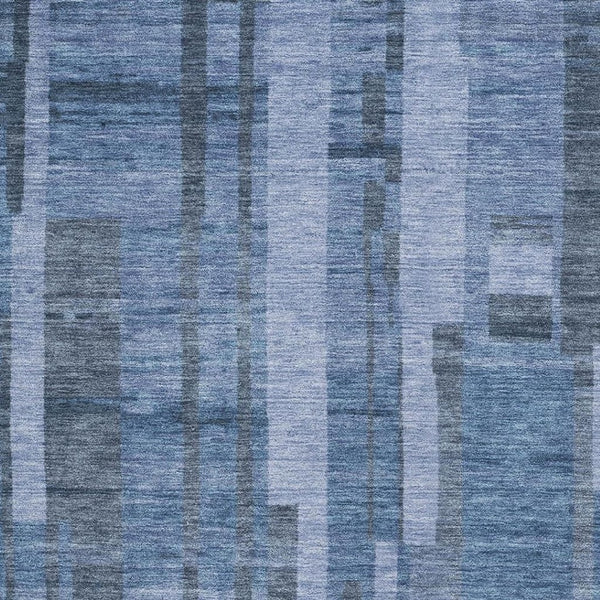 HomeRoots 5' X 8' Navy Blue & Denim Striped Washable Area Rug with UV Protection for Coastal Living Spaces 683275