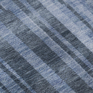 HomeRoots 8' Navy Blue Striped Round Washable Rug with UV Protection - Durable & Stylish for Any Space! 683276
