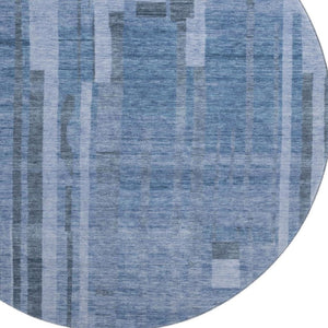 HomeRoots 8' Navy Blue Striped Round Washable Rug with UV Protection - Durable & Stylish for Any Space! 683276