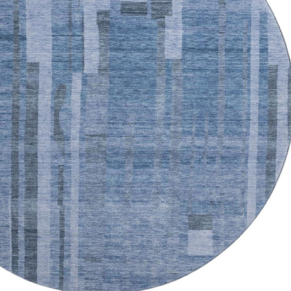 HomeRoots 8' Navy Blue Striped Round Washable Rug with UV Protection - Durable & Stylish for Any Space! 683276