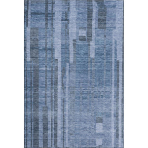 HomeRoots 9' X 12' Navy Blue Striped Area Rug – Washable, UV Protected, Durable Design for Modern Spaces 683278