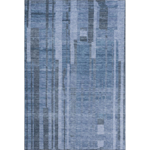 HomeRoots 9' X 12' Navy Blue Striped Area Rug – Washable, UV Protected, Durable Design for Modern Spaces 683278
