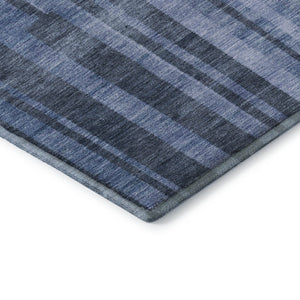 HomeRoots 9' X 12' Navy Blue Striped Area Rug – Washable, UV Protected, Durable Design for Modern Spaces 683278