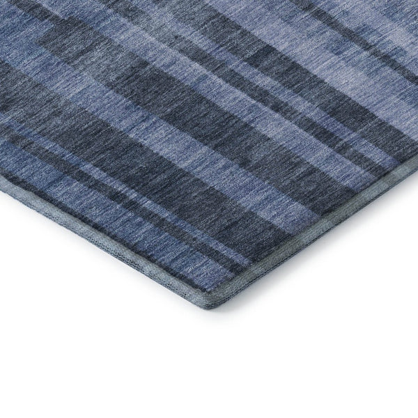 HomeRoots 9' X 12' Navy Blue Striped Area Rug – Washable, UV Protected, Durable Design for Modern Spaces 683278