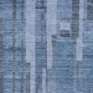 HomeRoots 9' X 12' Navy Blue Striped Area Rug – Washable, UV Protected, Durable Design for Modern Spaces 683278