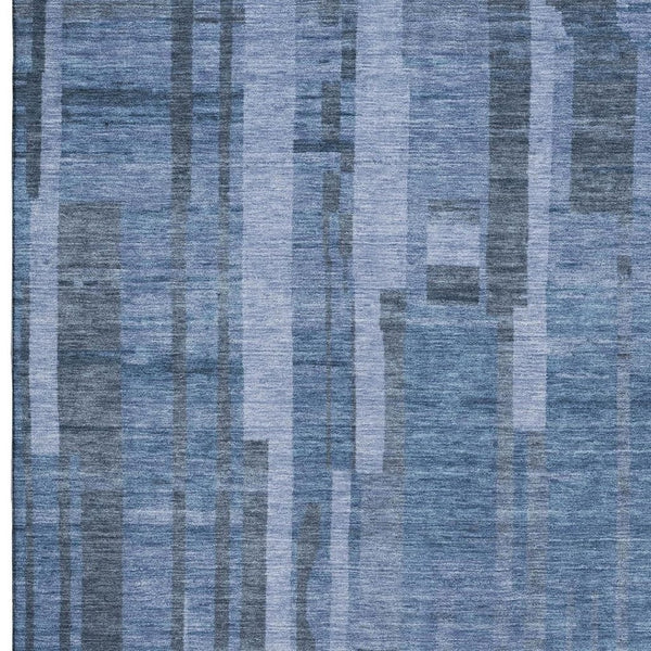 HomeRoots 9' X 12' Navy Blue Striped Area Rug – Washable, UV Protected, Durable Design for Modern Spaces 683278