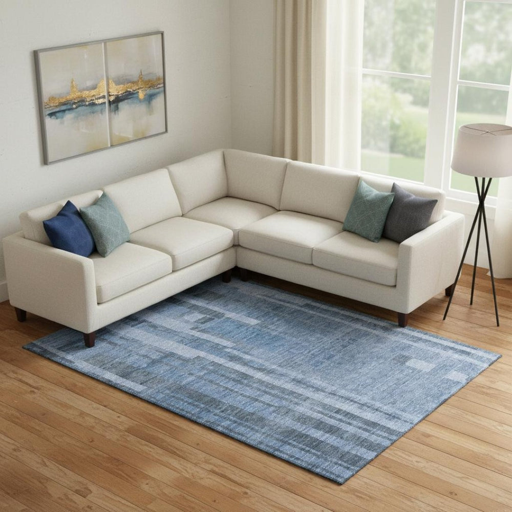 HomeRoots 10' Striped Washable Area Rug in Navy & Denim Blue - Durable, UV-Protected, Perfect for Homes! 683279
