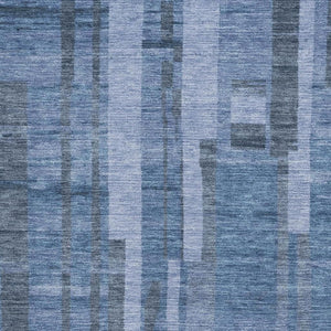 HomeRoots 10' Striped Washable Area Rug in Navy & Denim Blue - Durable, UV-Protected, Perfect for Homes! 683279