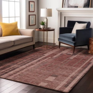 HomeRoots 5' X 8' Washable Rust and Coral Striped Area Rug with UV Protection for Stylish, Durable Spaces 683281