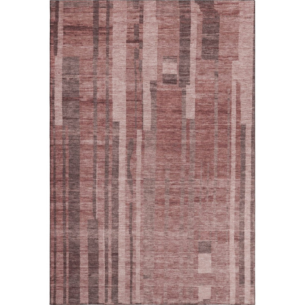 HomeRoots 5' X 8' Washable Rust and Coral Striped Area Rug with UV Protection for Stylish, Durable Spaces 683281