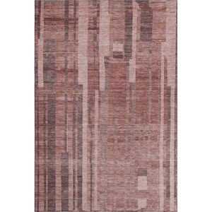 HomeRoots 5' X 8' Washable Rust and Coral Striped Area Rug with UV Protection for Stylish, Durable Spaces 683281