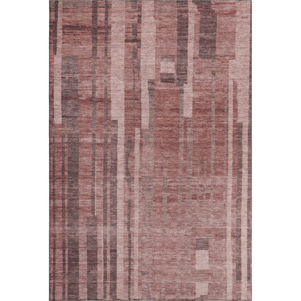 HomeRoots 5' X 8' Washable Rust and Coral Striped Area Rug with UV Protection for Stylish, Durable Spaces 683281