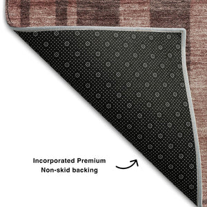 HomeRoots 5' X 8' Washable Rust and Coral Striped Area Rug with UV Protection for Stylish, Durable Spaces 683281