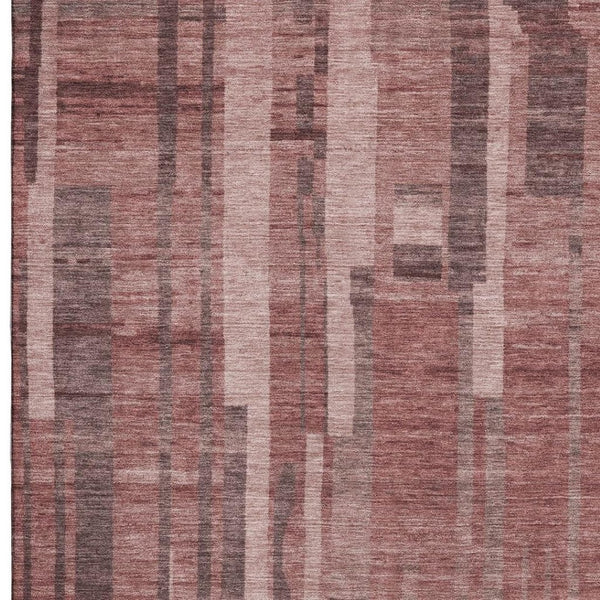 HomeRoots 5' X 8' Washable Rust and Coral Striped Area Rug with UV Protection for Stylish, Durable Spaces 683281