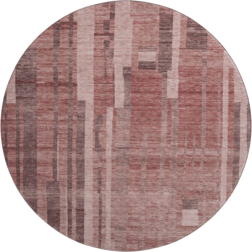 HomeRoots 8' Washable Round Rug with UV Protection, Rust and Coral Stripes - Durable, Stain-Resistant, Stylish 683282