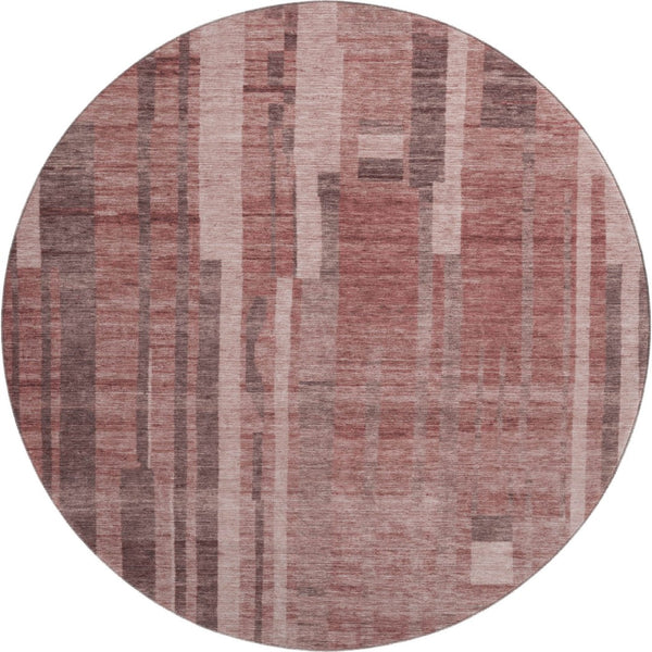 HomeRoots 8' Washable Round Rug with UV Protection, Rust and Coral Stripes - Durable, Stain-Resistant, Stylish 683282