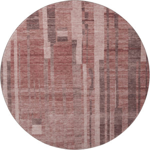 HomeRoots 8' Washable Round Rug with UV Protection, Rust and Coral Stripes - Durable, Stain-Resistant, Stylish 683282