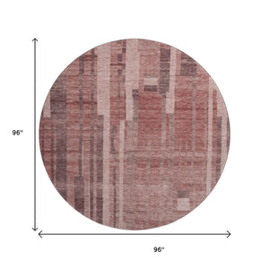 HomeRoots 8' Washable Round Rug with UV Protection, Rust and Coral Stripes - Durable, Stain-Resistant, Stylish 683282