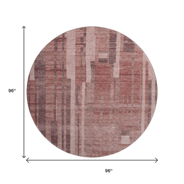 HomeRoots 8' Washable Round Rug with UV Protection, Rust and Coral Stripes - Durable, Stain-Resistant, Stylish 683282