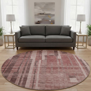 HomeRoots 8' Washable Round Rug with UV Protection, Rust and Coral Stripes - Durable, Stain-Resistant, Stylish 683282