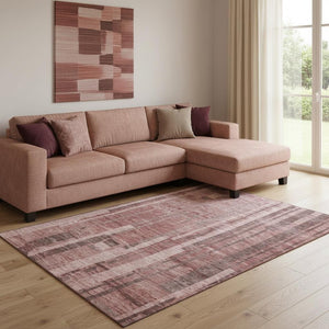 HomeRoots 8' X 10' Washable Area Rug in Rust and Coral Stripes - UV Protected, Durable, Easy-Care Design! 683283