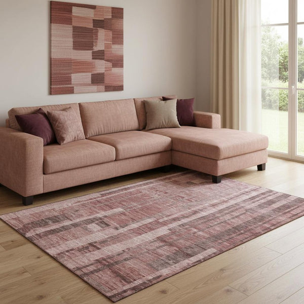 HomeRoots 8' X 10' Washable Area Rug in Rust and Coral Stripes - UV Protected, Durable, Easy-Care Design! 683283