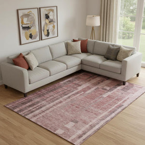 HomeRoots 10' X 14' Rust and Coral Striped Washable Area Rug - UV Protected, Stain Resistant, Perfect for Families 683285