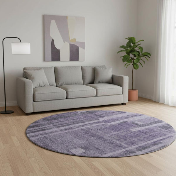 HomeRoots 8' Vibrant Purple & Lilac Striped Round Rug - Washable, UV Protected, Durable for Indoor & Outdoor Use 683288