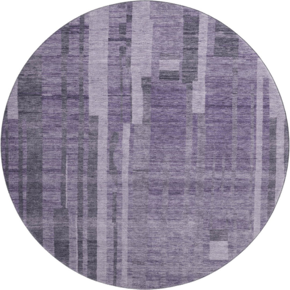 HomeRoots 8' Vibrant Purple & Lilac Striped Round Rug - Washable, UV Protected, Durable for Indoor & Outdoor Use 683288