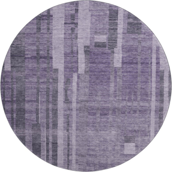 HomeRoots 8' Vibrant Purple & Lilac Striped Round Rug - Washable, UV Protected, Durable for Indoor & Outdoor Use 683288