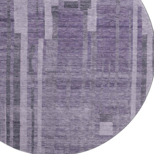 HomeRoots 8' Vibrant Purple & Lilac Striped Round Rug - Washable, UV Protected, Durable for Indoor & Outdoor Use 683288