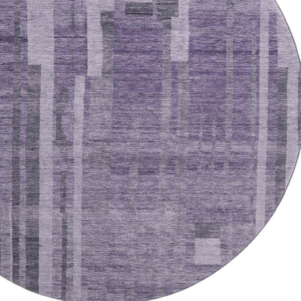 HomeRoots 8' Vibrant Purple & Lilac Striped Round Rug - Washable, UV Protected, Durable for Indoor & Outdoor Use 683288