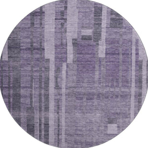 HomeRoots 8' Vibrant Purple & Lilac Striped Round Rug - Washable, UV Protected, Durable for Indoor & Outdoor Use 683288