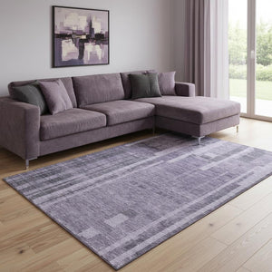 HomeRoots 8' X 10' Striped Purple and Lilac Washable Area Rug – UV Resistant, Stain-Proof, Durable Elegance! 683289