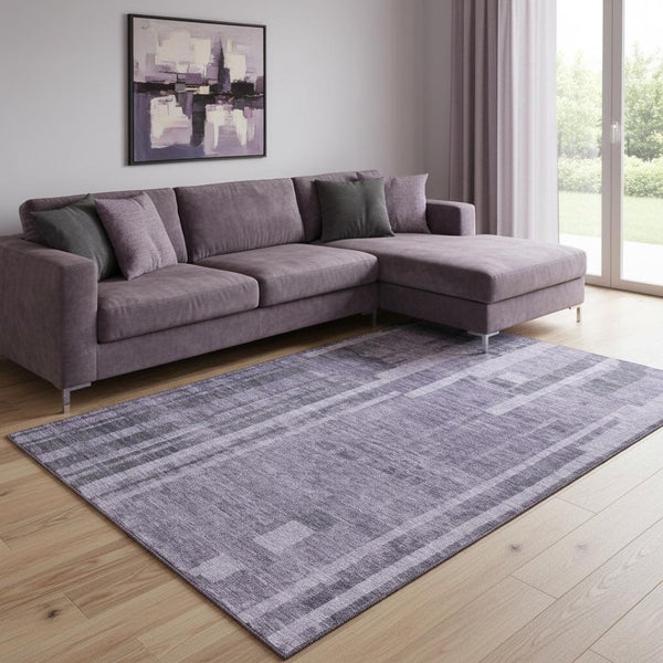 HomeRoots 8' X 10' Striped Purple and Lilac Washable Area Rug – UV Resistant, Stain-Proof, Durable Elegance! 683289