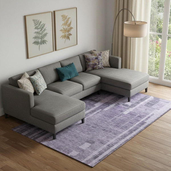 HomeRoots 9' X 12' Purple And Lilac Striped Washable Area Rug - Durable, Stain-Resistant, UV Protected Design! 683290