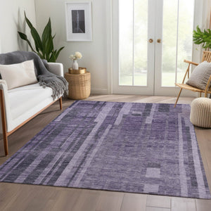 HomeRoots 9' X 12' Purple And Lilac Striped Washable Area Rug - Durable, Stain-Resistant, UV Protected Design! 683290