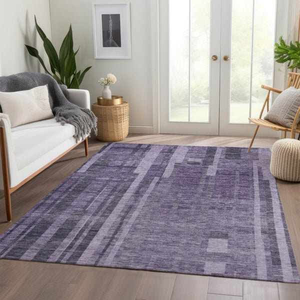 HomeRoots 9' X 12' Purple And Lilac Striped Washable Area Rug - Durable, Stain-Resistant, UV Protected Design! 683290