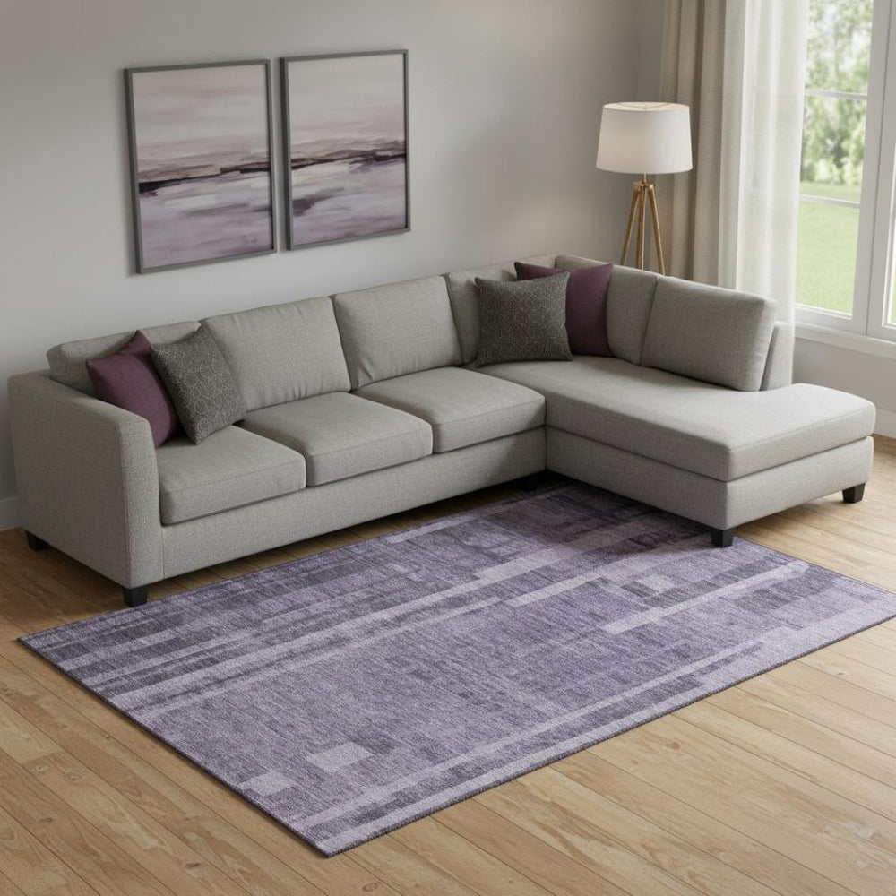 HomeRoots 10' X 14' Striking Purple & Lilac Striped Washable Area Rug with UV Protection for Any Space 683291