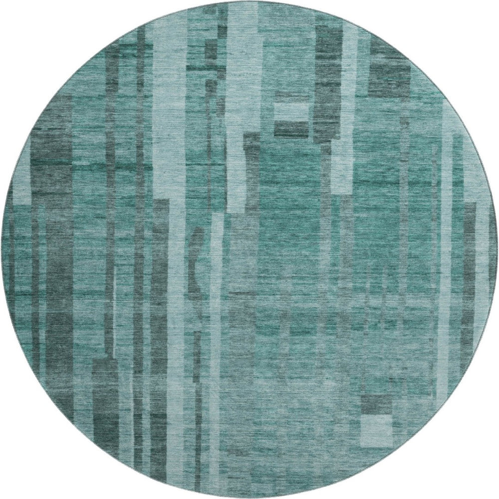 HomeRoots 8' Teal and Aqua Striped Round Rug - Washable, UV-Protected, Stylish, Durable for Indoor & Outdoor Use 683294