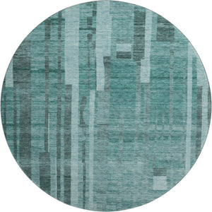 HomeRoots 8' Teal and Aqua Striped Round Rug - Washable, UV-Protected, Stylish, Durable for Indoor & Outdoor Use 683294