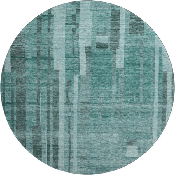 HomeRoots 8' Teal and Aqua Striped Round Rug - Washable, UV-Protected, Stylish, Durable for Indoor & Outdoor Use 683294