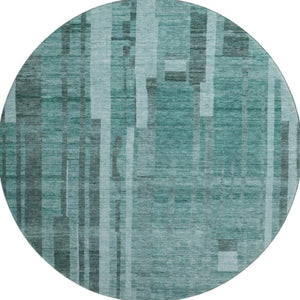 HomeRoots 8' Teal and Aqua Striped Round Rug - Washable, UV-Protected, Stylish, Durable for Indoor & Outdoor Use 683294